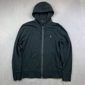 John Varvatos Mens Sweater Medium Black Full Zip Peace Sign Hoodie Long Sleeve